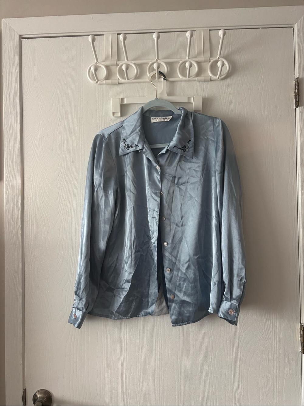 Norton McNaughton Light Blue Satin Button-Front Blouse